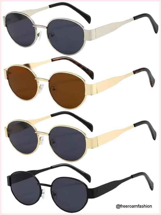 4 Pack Retro Oval Sunglasses for Women Men Classic Trendy Metal Shades main image 5